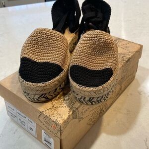NIB Free People Island Time Wrap Espadrilles Black/Tan Size 8 $158 MSRP